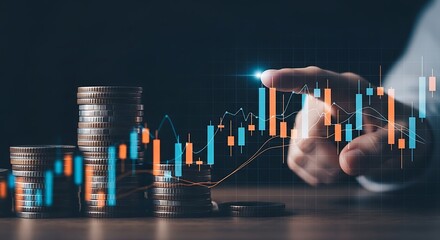 Financial Growth Chart with Coins and Hand for Investment Success