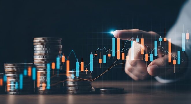 Financial Growth Chart with Coins and Hand for Investment Success