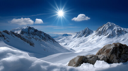 Obraz premium Winter Holiday Mountain Peak Under Bright Sun