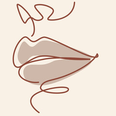 Thick and sexy women's lips one line drawing. Thick and sexy women's lips single line illustration. Thick and sexy women's lips  minimalist line art