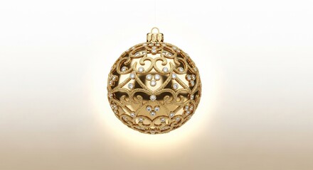 Luxurious Golden Christmas Bauble, Intricately Patterned, Glowing on a Subtle Gradient Background.
