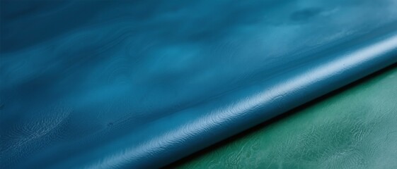 Close-up of folded blue and green leather material with smooth texture