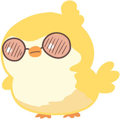 Cute baby chicken character with glasses and happy expression in flat design, perfect for kids’ books, school mascots, and educational concepts
