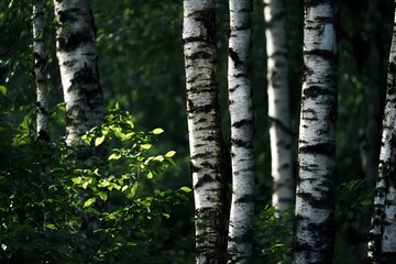 Textured wallpaper of birch trunks in white tones with linear bark pattern, great for nature-inspired design projects