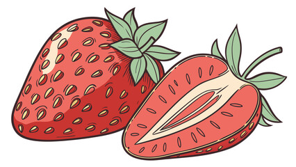 Fresh strawberry delight: A whole and a halved berry invite healthy eating and summer fun in this originally scalable vector graphic, perfect for vibrant designs