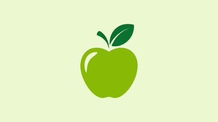 Minimalist green apple icon with a single leaf on a light green background.
