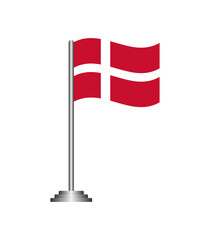 Denmark Flag Waving on Pole Isolated on Transparent Background