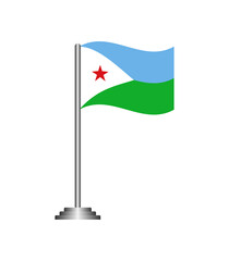Djibouti Flag Waving on Pole Isolated on Transparent Background