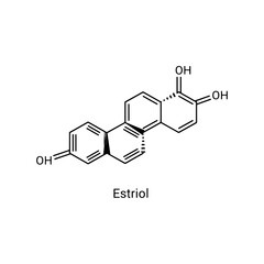 Estriol chemical structure diagram, a human steroid hormone, an important estrogen with three hydroxyl groups