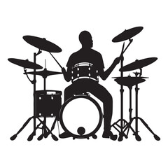 set of black drummer musician drumming drums vector silhouettes isolated on white background