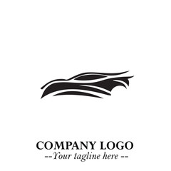 Obraz premium Car Running Fast Logo Symbol in Black on the White Background with Dynamic Speed Design