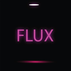 Glowing FLUX Text in Neon Pink with Spotlight and Reflection on Black Background