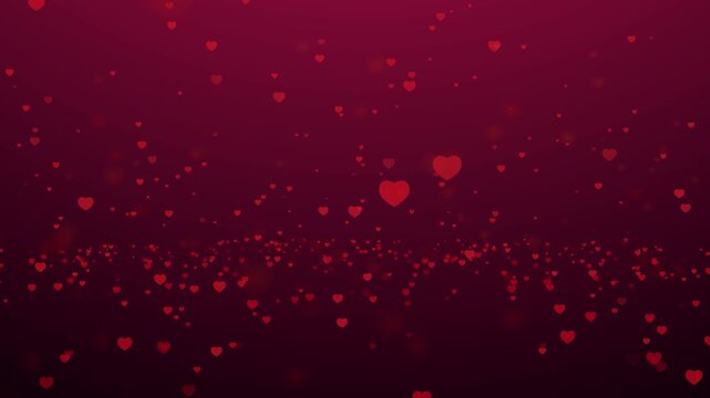 Red hearts falling on gradient red background. Valentine's day 4K animation. Love and romance concept.