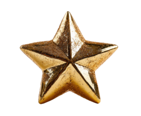 Golden glittered star ornament with glossy metallic surface and textured sparkle, representing Christmas decoration, festive symbol, and elegant holiday design