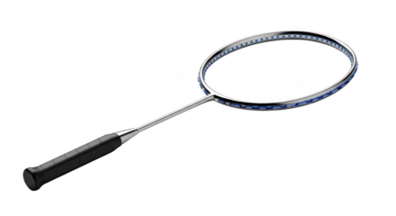 Badminton racket with black handle isolated on transparent background for sport activity
