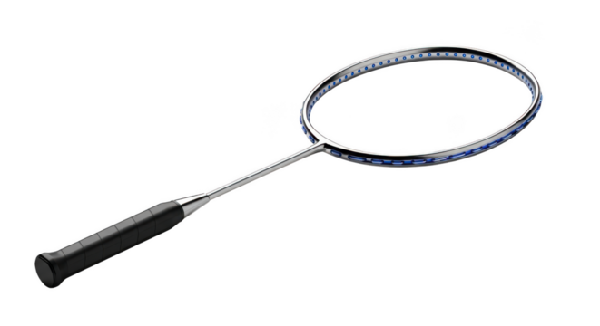 Badminton racket with black handle isolated on transparent background for sport activity