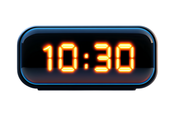 black Digital clock show time 10:30 on transparent background