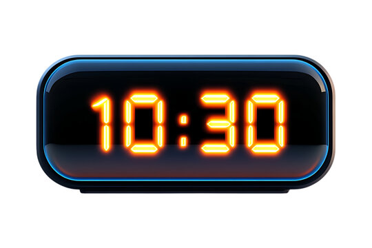 black Digital clock show time 10:30 on transparent background