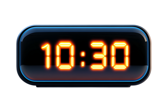 black Digital clock show time 10:30 on transparent background