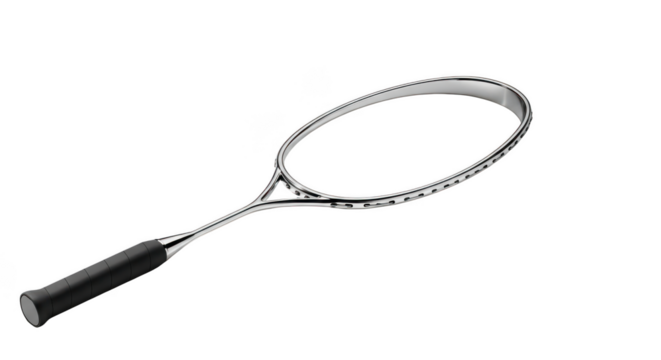 Silver badminton racket isolated on transparent background sport equipment for playing