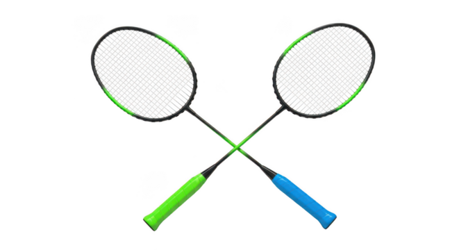 Two crossed badminton rackets isolated on transparent background sport equipment for game
