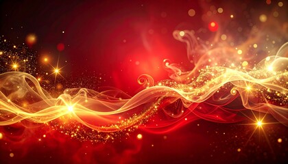 Fototapeta premium Vibrant abstract background with gold and red color scheme, swirling light effects and sparkling particles