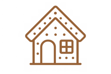Gingerbread house line drawing representing christmas holiday baking and festive sweet food, transparent background