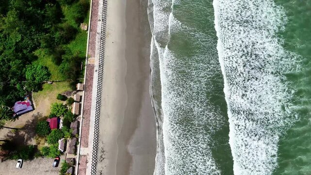 Aerial view drone shot of beautiful tropical Pasir Putih Beach