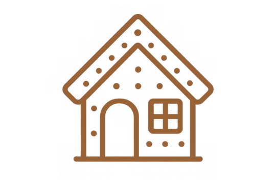 Gingerbread house line drawing representing christmas holiday baking and festive sweet food, transparent background