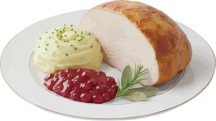 Festive Thanksgiving turkey dinner plate served