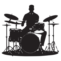 set of black drummer musician drumming drums vector silhouettes isolated on white background