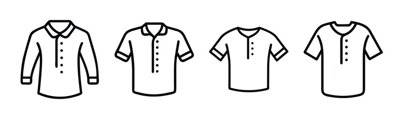 Collection of four different styles of henley shirts for men and women