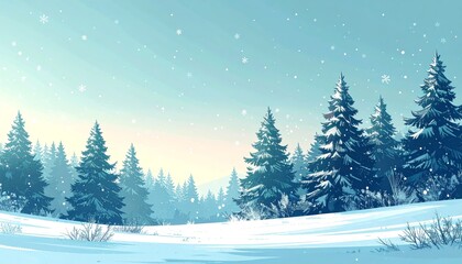 Naklejka premium Digital illustration of snowflakes falling against winter landscape with trees