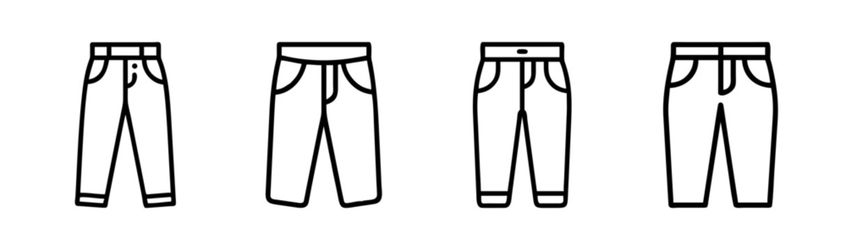 Four hand drawn styles of casual denim jeans pants with pockets and cuffs