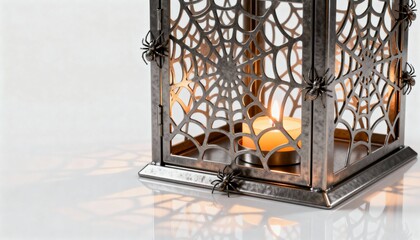 Halloween lantern with spider web design and spiders, isolated on white background