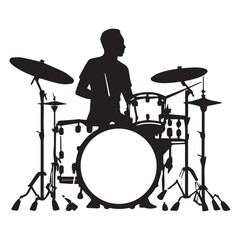 set of black drummer musician drumming drums vector silhouettes isolated on white background