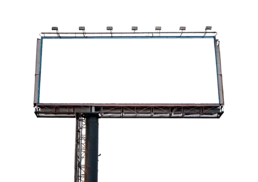Empty advertising billboard frame isolated on transparent or white background