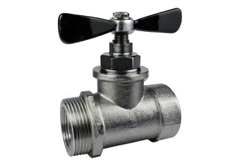 Household stainless steel check valve with black handles isolated on transparent or white background