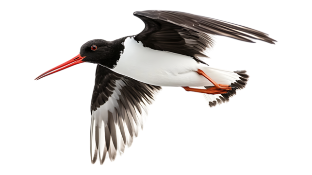oystercatcher bird in flight isolated on transparent background