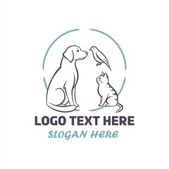 Pet Care Logo Design with Dog, Cat, and Bird Illustration &ndash; Veterinary, Animal Clinic, or Pet Shop Branding