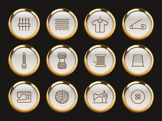 sewing gold rimmed vector icons. sewing gold rimmed icons for web and ui design, mobile apps, print polygraphy and promo advertising business