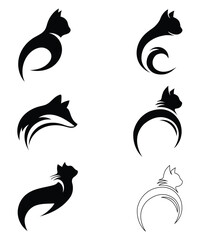 Cat and Fox Silhouette Logo Collection Design.