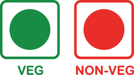Vegetarian and Non-Vegetarian Food Symbols Green for Veg, Red for Non-Veg Labels