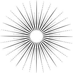 Dynamic vintage sunburst graphic with radiating lines, creating an explosive pattern ideal for retro designs, decorative accents, and vibrant backgrounds