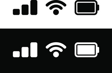 Signal, Wi-Fi, and Battery Status Icons in Black and White