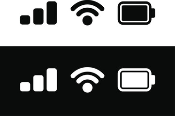 Signal, WiFi, and Battery Icon Set Vector Graphics for UI Design