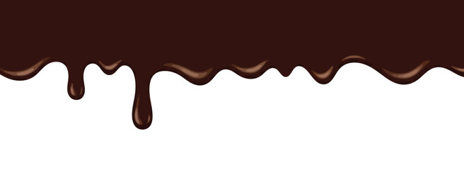 Rich Dark Chocolate Drips Border on White Background