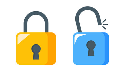Set of Locked and Unlocked Padlock Icons for Access Control and Status Indication