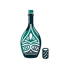 Decorative Bottle and Glass Vector Illustration