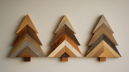 Eco friendly christmas decoration wooden tree art with natural tones and geometric design for sustainable holiday decor